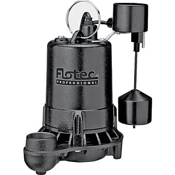 Flotec Professional Series E50VLT Sump Pump, 1-Phase, 6 A, 115 V, 0.5 hp, 1-1/2 in Outlet, 22 ft Max Head, 1020 gph