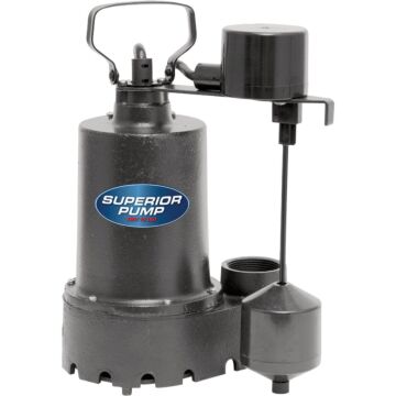 Superior Pump 1/3 HP Cast Iron Submersible Sump Pump with Vertical Float Switch & Stainless Steel Impeller
