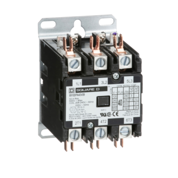 Schneider Electric Contactor, Definite Purpose, 40A, 3 pole, 25HP at 575VAC, 3 phase, 208/240VAC 60Hz 220VAC 50Hz coil, open