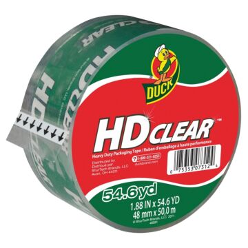 Duck HD Clear 297438 Packaging Tape, 54.6 yd L, 1.88 in W, Clear