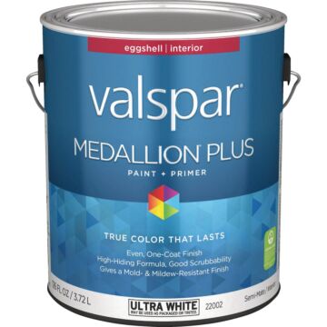 Valspar Medallion Plus Premium Paint & Primer Eggshell Interior Paint, Ultra White, 1 Gal.