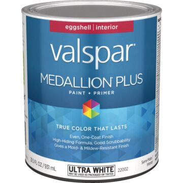 Valspar Medallion Plus Premium Paint & Primer Eggshell Interior Paint, Ultra White, 1 Qt.
