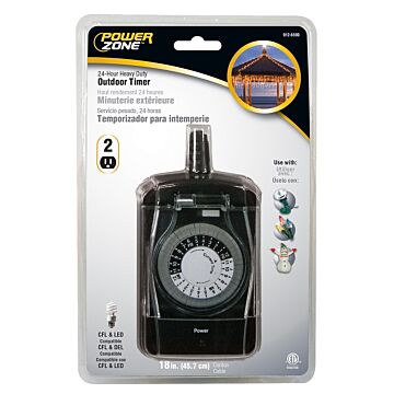 PowerZone TNO24111 Electromechanical Timer, 15 A, 125 V, 1875 W, 2-Outlet, 24 hrs Time Setting, Black