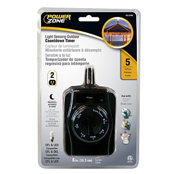 PowerZone TNOCD002 Countdown Timer with Photosensor, 15 A, 125 V, 1875 W, 2 -Outlet, Black