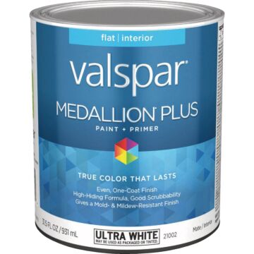 Valspar Medallion Plus Premium Paint & Primer Flat Interior Paint, Ultra White, 1 Qt.