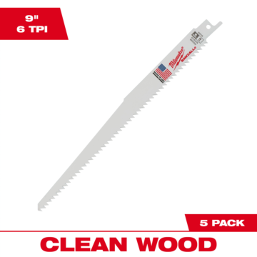 Milwaukee 9" 6 TPI Fleam Ground SAWZALL® Blade for Clean Wood (5 PK)
