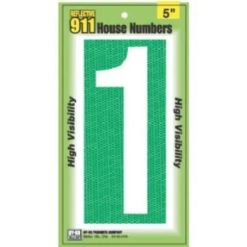 HY-KO 5 in 5 in Number 1 High Visibility Emergency Reflective House Number Sign