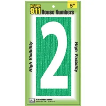 HY-KO 5 in 5 in Number 2 High Visibility Emergency Reflective House Number Sign