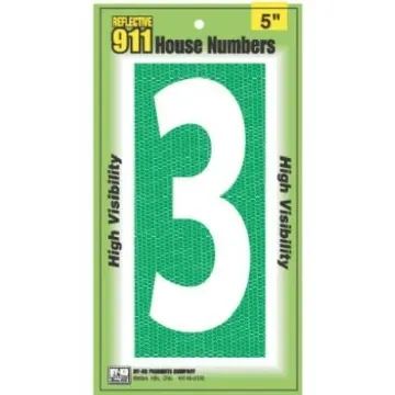 HY-KO 5 in 5 in Number 3 High Visibility Emergency Reflective House Number Sign