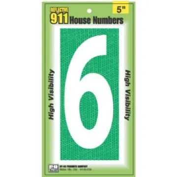HY-KO 5 in 5 in Number 6 High Visibility Emergency Reflective House Number Sign