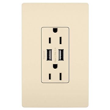 Pass & Seymour radiant® 3.1A USB Outlet, Type A, 15A, Tamper-Resistant, Light Almond
