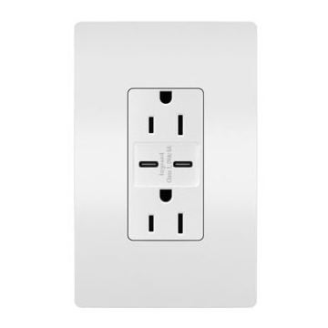 Pass & Seymour radiant® 15W USB Outlet, Type C, 15A, Tamper-Resistant, White