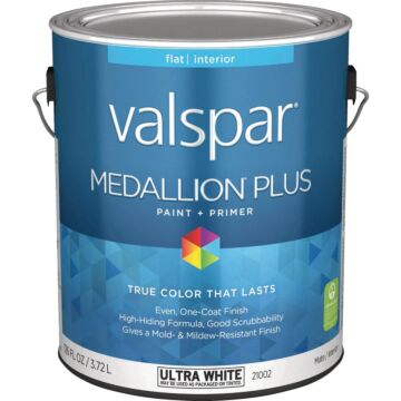 Valspar Medallion Plus Premium Paint & Primer Flat Interior Paint, Ultra White, 1 Gal.