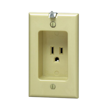 15 Amp, 1-Gang Recessed Single Outlet/Receptacle with Wall Decor Hanger Hook, Ivory