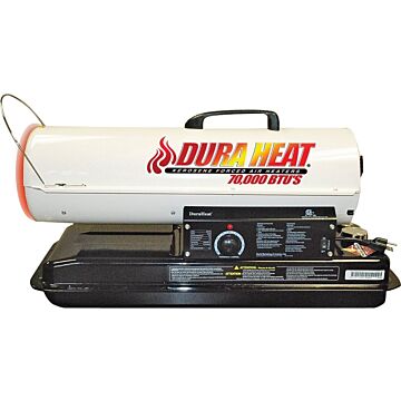Dura Heat DFA80T/75T Kero Forced Air Heater with Thermostat, 5 gal Fuel Tank, Kerosene, 80000 Btu, White
