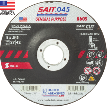 22071 A60S General Purpose Cut-Off Wheels (Type 27/Type 42 Depressed Center) 5" x .045" x 7/8"