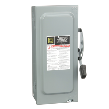 Square D Safety switch, general duty, fusible, 2 pole, 3 wire, 240VAC, 60A, Type 1, with neutral, consumer packaging