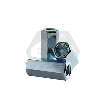 Hex Coupling Nut, A563 Grade A, Zinc Plated, 3/8-16 to 1/4-20, 1/2" Width, 1" Length, Reducer