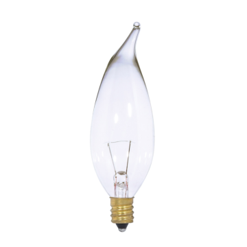 Satco 25 Watt CA10 Incandescent - Clear - 1500 Average rated hours - 250 Lumens - Candelabra base - 12 Volt