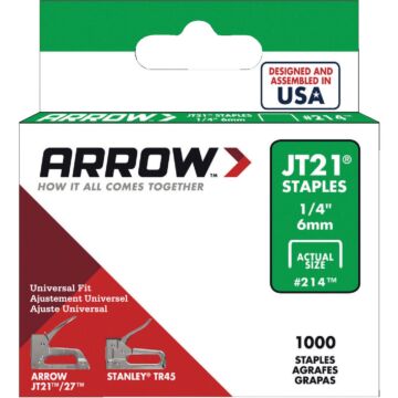 Arrow Fastener Arrow JT21 Light Duty Staple, 1/4 In. (1000-Pack)
