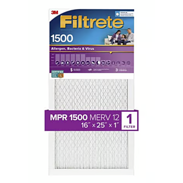 3M Filtrete™ Allergens, Viruses & Air Pollutants Air Filter 1500 MPR 2001-4-HR, 16 in x 25 in x 1 in (40.6 cm x 63.5 cm x 2.5 cm)