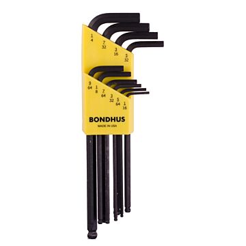 Bondhus SAE 1/16-1/4 in Hex Long Length Ball End L-Wrench Set