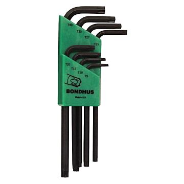 Bondhus 8 Pieces T9-T40 Torx Long Length Torx End L-Wrench Set
