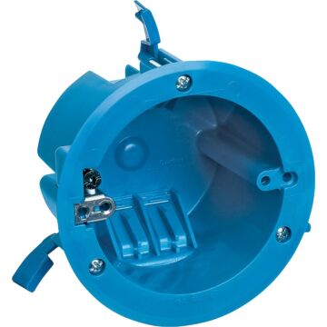 ABB Round Old Work Box, Volume 18 Cubic Inches, Diameter 4-1/4 Inches, Color Blue, Material Polycarbonate, Mounting Means Swing Clamps