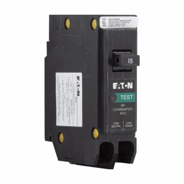 Eaton BR AFCI circuit breaker, AFCI Circuit breaker, UL only, 15 A, 10 kAIC, Single-pole, 120 V, BR, Plug-on, #14-8 AWG Cu/Al, Type BR Loadcenters