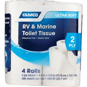Camco Manufacturing RV & Marine 2-Ply Toilet Paper (4 Regular Rolls)