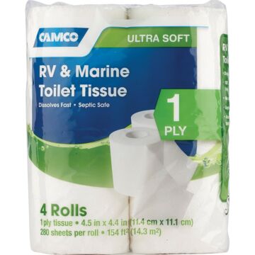 Camco Manufacturing RV & Marine 1-Ply Toilet Paper (4 Regular Rolls)