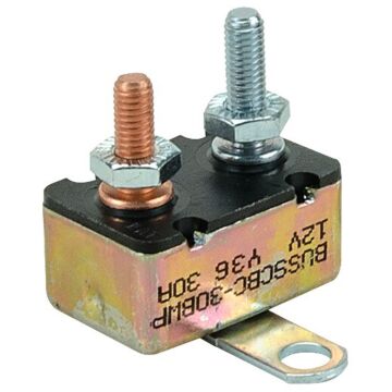Bussmann Eaton Bussmann series CBC-BWP automotive circuit breaker, 14 Vdc, 30A, 1.5 kAIC, Automotive, type I, waterproof, #10-32 TPI stud