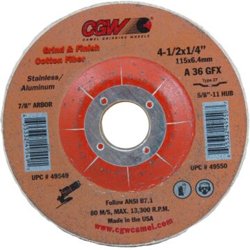 CGW A36GFX Type 27 4-1/2 in 1/4 in Surface Grinding Wheel