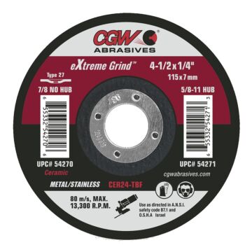 CGW CER24-TBF Type 27 7/8 in 1/4 in Grinding Wheel