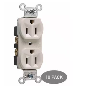 Pass & Seymour 15 Amp 125-Volt Commercial Grade Backwire Duplex Outlet, Light Almond (10-Pack)