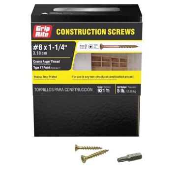 Grip-Rite #8 x 1-1/4" T-25 Star Drive, Construction Screw, Yellow Zinc (Bulk Box  5 lb)