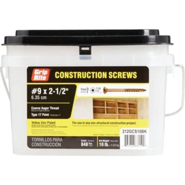 Grip-Rite T25 Construction Wood Screw (848 ct, 10 lb Box) #9 x 2-1/2 in.