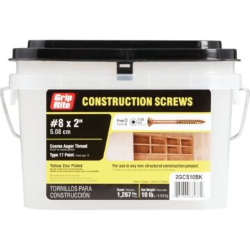 Grip-Rite T25 Construction Wood Screw (1267 ct, 10 lb Box) #8 x 2 in.
