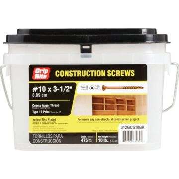 Grip-Rite T25 Construction Wood Screw (475 ct, 10 lb Box) #10 x 3-1/2 in.
