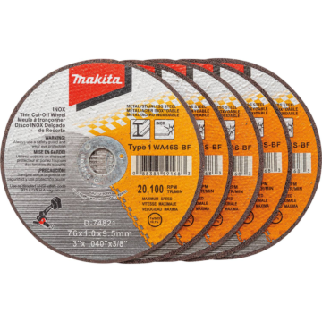 Makita 3" x .040" x 3/8" Type 1 General Purpose 46 Grit Thin Cut‑Off Wheel for Metal and Stainless Steel Cutting, 5/pk
