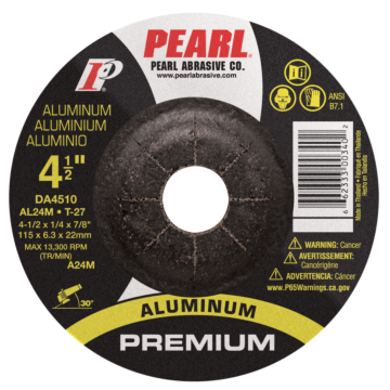 Pearl Abrasives Premium DC Grinding Wheel For Aluminum 4-1/2 x 1/4 x 7/8 AL24M T-27 DA4510