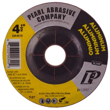 Pearl Abrasives Premium DC Grinding Wheel For Aluminum 4-1/2 x 1/4 x 7/8 AL24M T-27 DA4510
