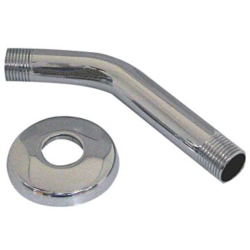Danco Shower Arm with Flange, 1/2 in Connection, Threaded, 6 in L, Stainless Steel, Chrome Plated