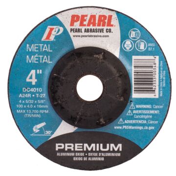 Pearl Abrasives Premium Aluminum Oxide Depressed Center Grinding Wheel 4 x 5/32 x 5/8 A24R T-27 DC4010