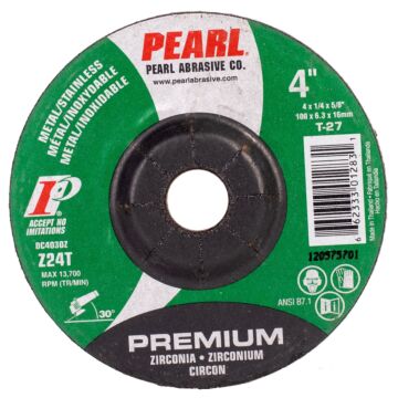 Pearl Abrasives 4 x 1/4 x 5/8 Zirconia Depressed Center Wheels, Z24T, 25/Box