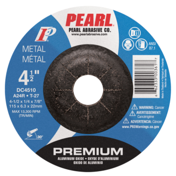Pearl Abrasives Premium Aluminum Oxide Depressed Center Grinding Wheel 4-1/2 x 1/4 x 7/8 A24R T-27 DC4510