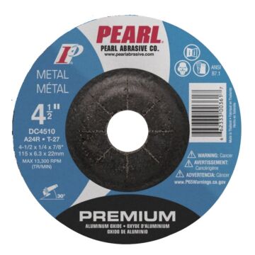 Pearl Abrasives Premium Aluminum Oxide Depressed Center Grinding Wheel 5 x 1/4 x 7/8 A24R T-27 DC5010