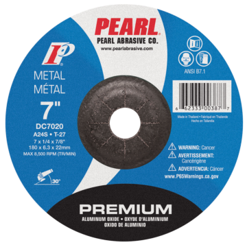 Pearl Abrasives Premium Aluminum Oxide Depressed Center Grinding Wheel 7 x 1/4 x 7/8 A24S T-27 DC7020