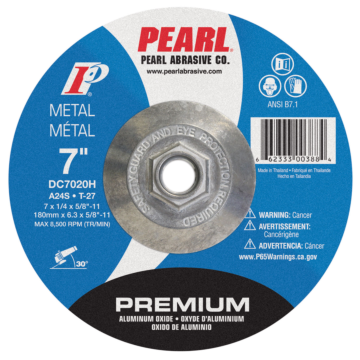 Pearl Abrasives Premium Aluminum Oxide Depressed Center Grinding Wheel 7 x 1/4 x 5/8-11 A24S T-27 DC7020H