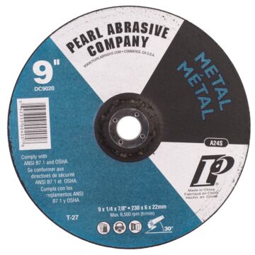 Pearl Abrasives Premium Aluminum Oxide Depressed Center Grinding Wheel 9 x 1/4 x 7/8 A24S T-27 DC9020
